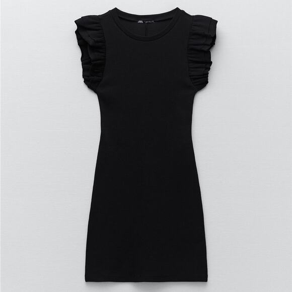 ZARA Ruffle Ribbed Fitted Dress - Picture 2 of 10